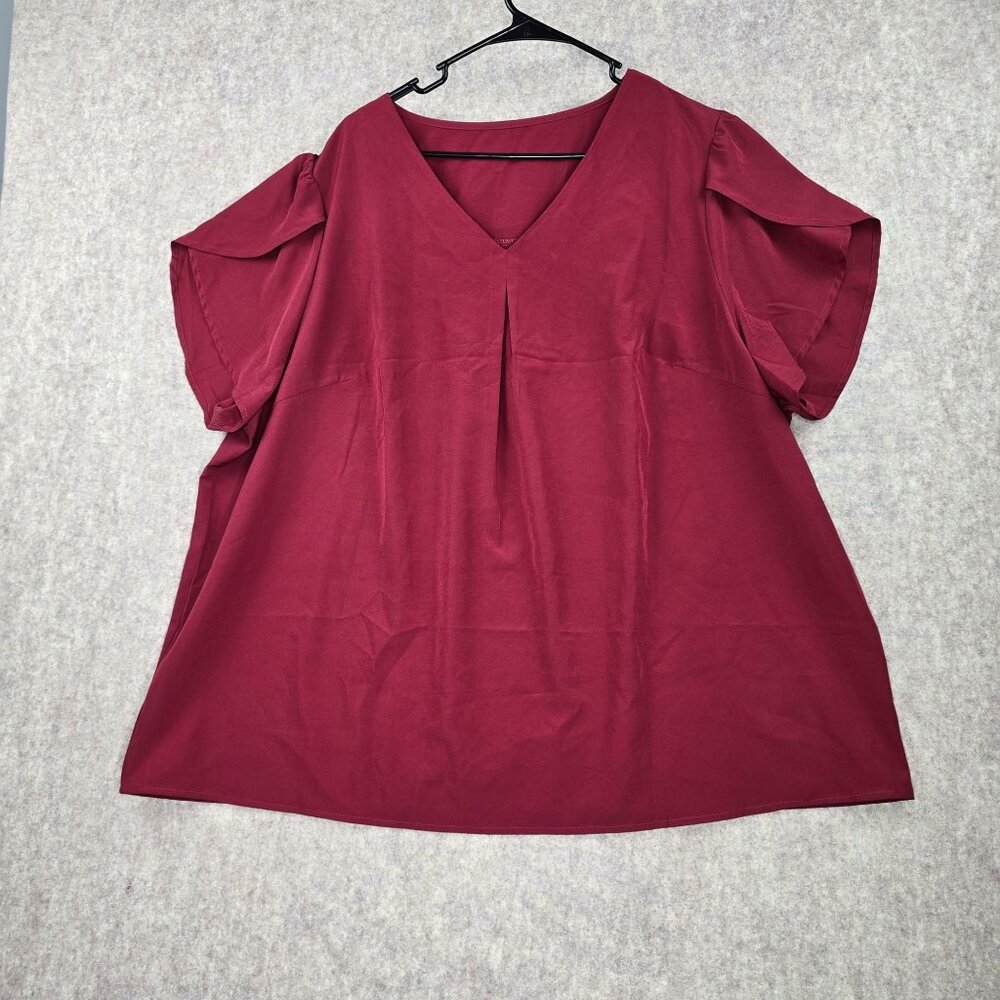 Womens Plus Size Blouse Burgundy 5XL Lightweight V-Neck Short Sleeve